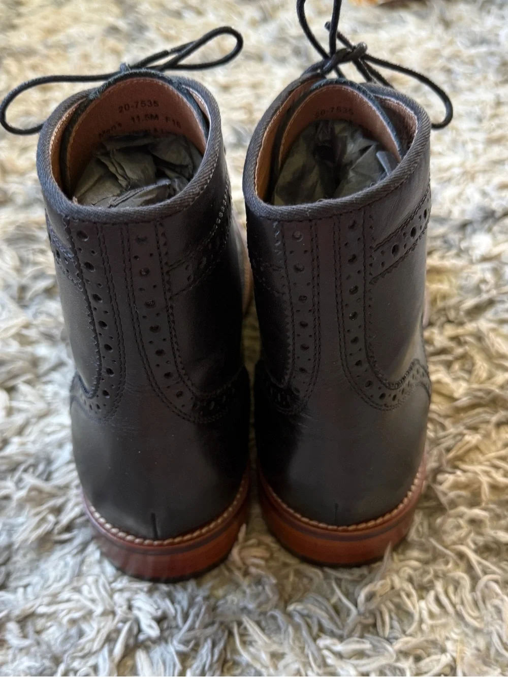 NEW Johnston & Murphy Lace Up Black Wing Tip Boots Men 11.5M Leather Dress Ankle